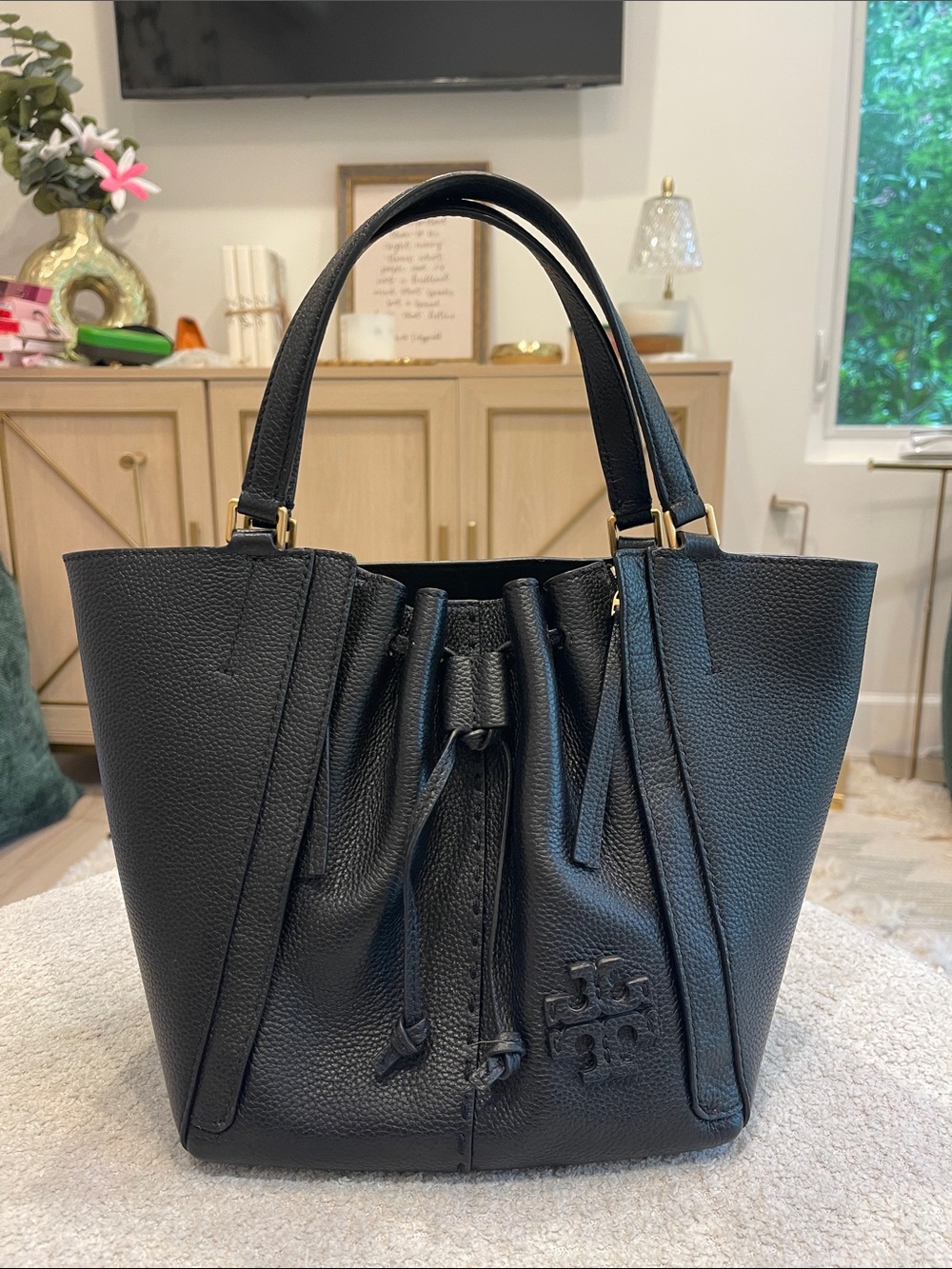 Tory Burch McGraw Dragonfly Black Leather Handbag